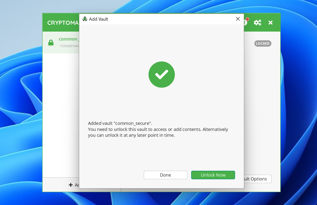 Cryptomator Finish Adding Vault