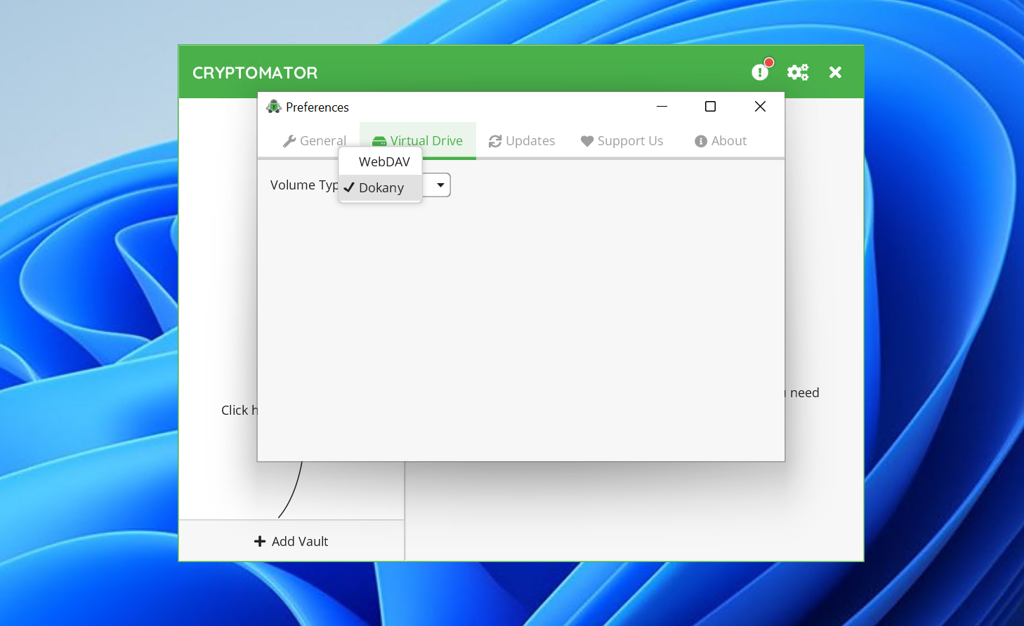 Cryptomator Virtual Drive Preferences