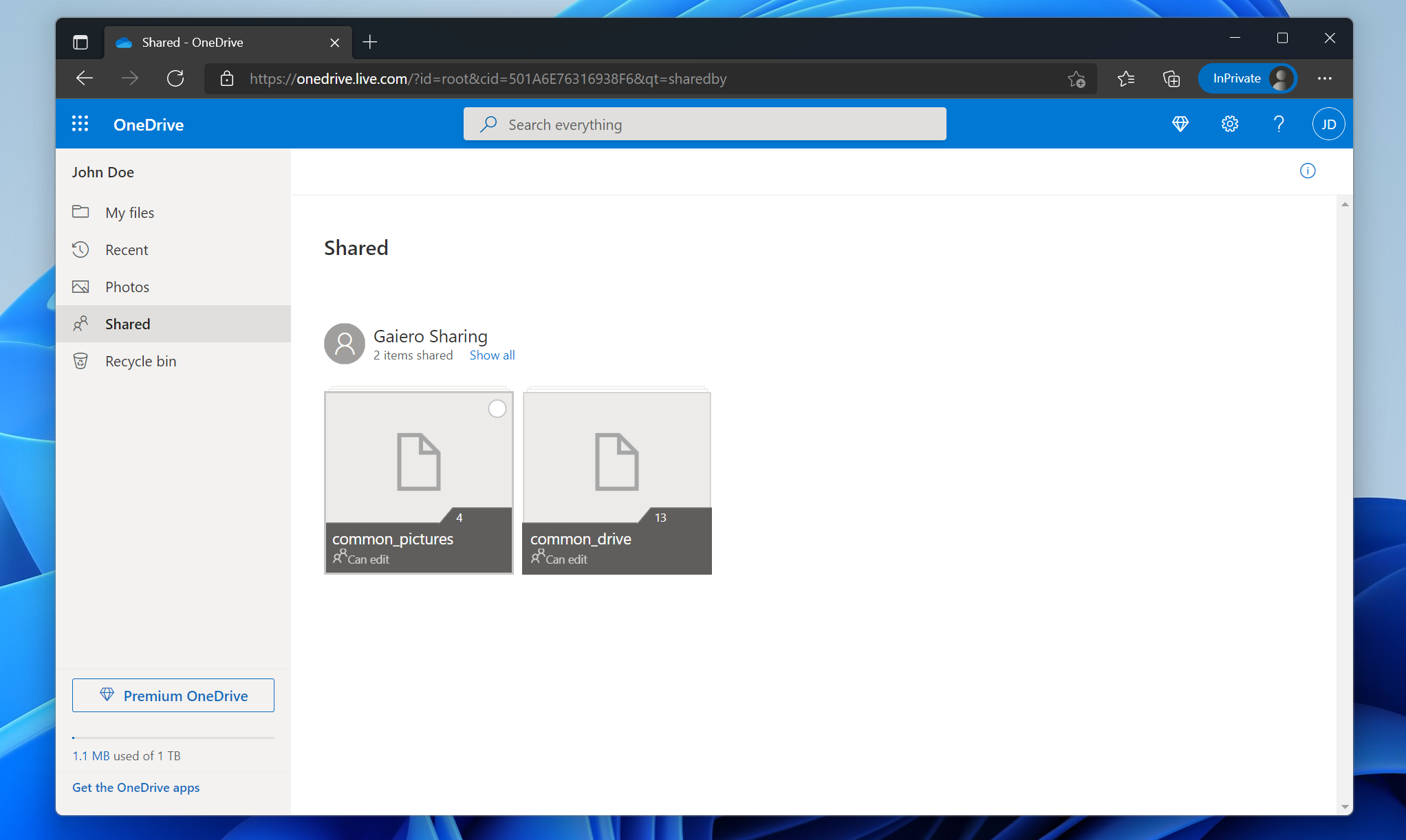 OneDrive Share Screen Hover